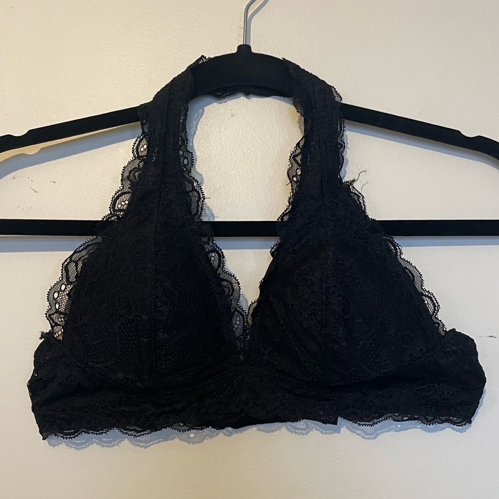 Free Press Black Halter Lace Bralette (Size S)
